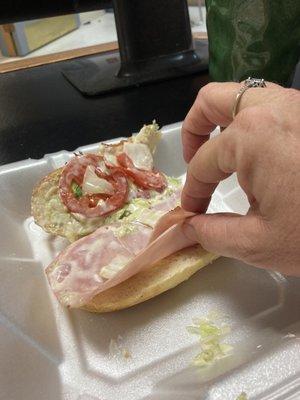 When you have more mayonnaise then ham on your sandwich. Thank Ginos for my one slice of ham.