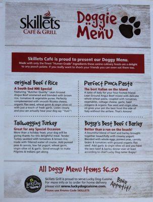 Doggie Menu for your pupper