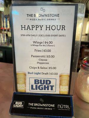 Happy hour menu