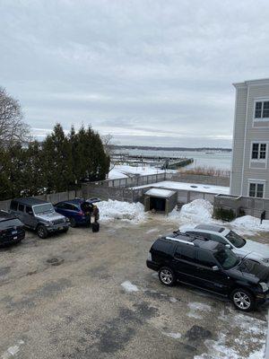 Lots of parking (although I'm sure it's a lot harder to park during the summer) with a pretty view from our terrace.