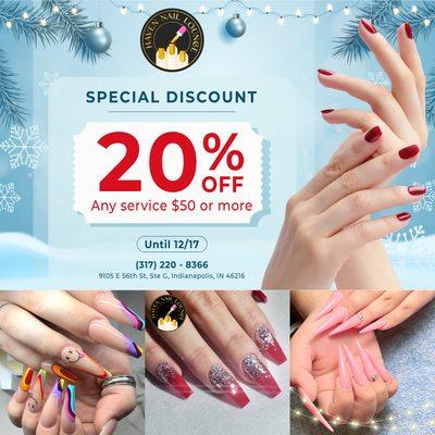 SPECIAL DISCOUNT 
 20% OFF any service $50 or more
 Until 12/17