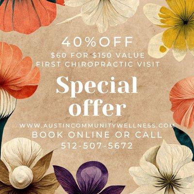 40% Off First Chiro Visit
$60 for $150 value