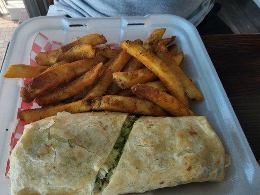 Chicken wrap with fries