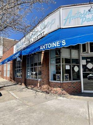 The Exterior of Antoine's Pastry Shop in the Old School Nonantum Italian section of Newton. French, Italian & American desserts since 1954.