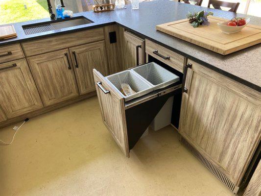 Double trash bin in our new outdoor kitchen