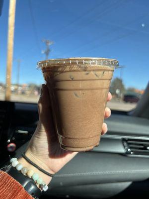 Iced ancho chili mocha with oat milk