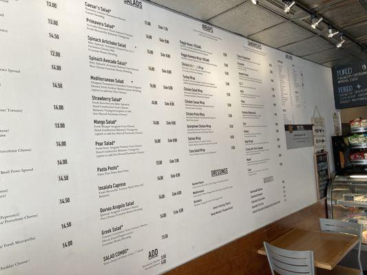 Large menu of foods