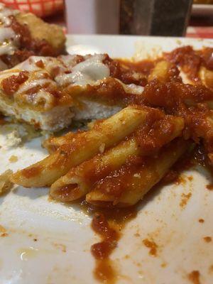 Chicken parmigiana with ziti