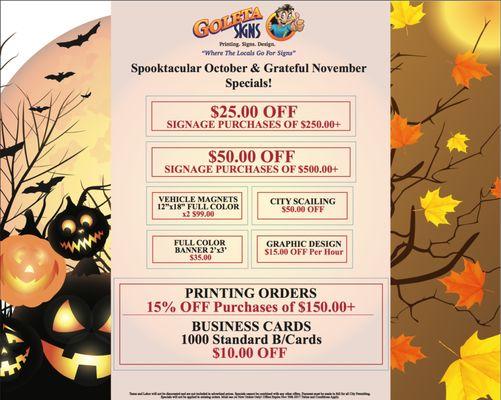 October-November Specials