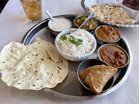 Meat Thali (# 99): a Chef's Special that allows one to sample several great dishes!