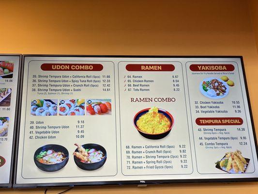 Menu as of 9.25.2022 - udon & ramen combos