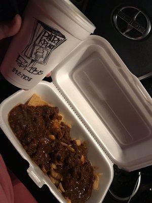 Frito pie and a medium butterscotch shake