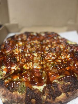 Barbecue chicken pizza with buffalo sauce