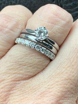 Re-sized vintage wedding, engagement ring and new anniversary band.