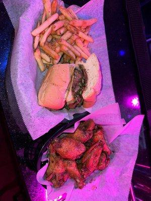 Cheesesteak w/ Old Bay wings