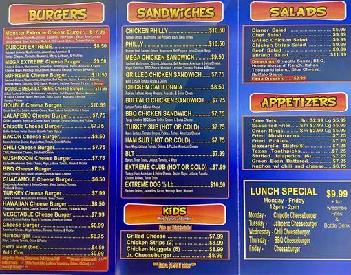 Burger Extreme Menu!