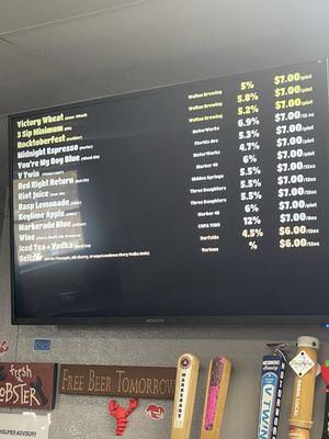 Beers on tap. Yellow ones are their own.