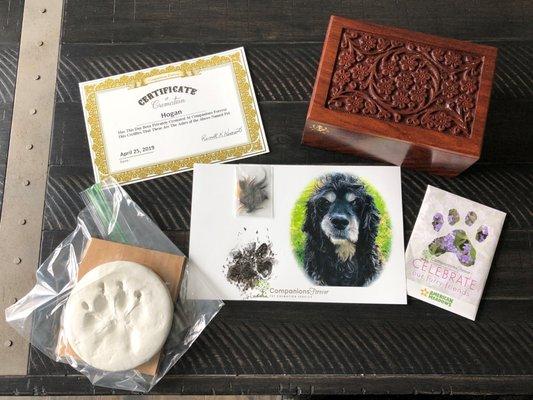 Our standard "Memory Package" .(clay paw print extra)