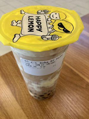 Large boba milk tea with cream