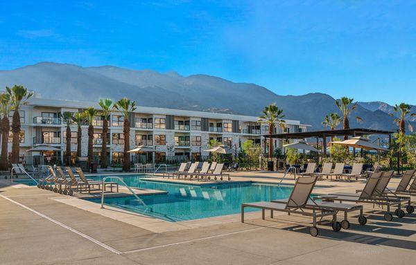 Living Out, Palm Springs features a resort-style swimming pool, three spas, four BBQ areas, Bocce courts, putting green, dog park and more