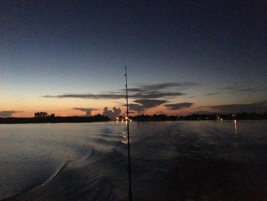 Sunrise start to the day on Mac attack to go bottom fishing for snapper and grouper