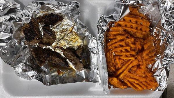 Steak tips w/ waffle fries