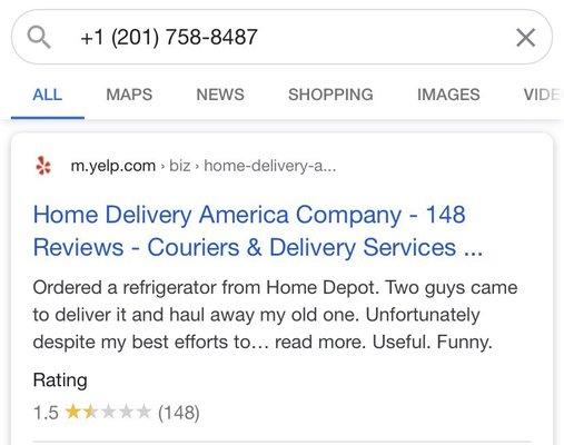 This is their number. If Home Depot tries to yoke you to these jerks, ask (beg) them for another delivery service.   Stay well everyone