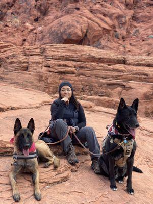 Hiking with two working dog graduates of Club K9.