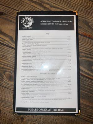 The front side of the menu