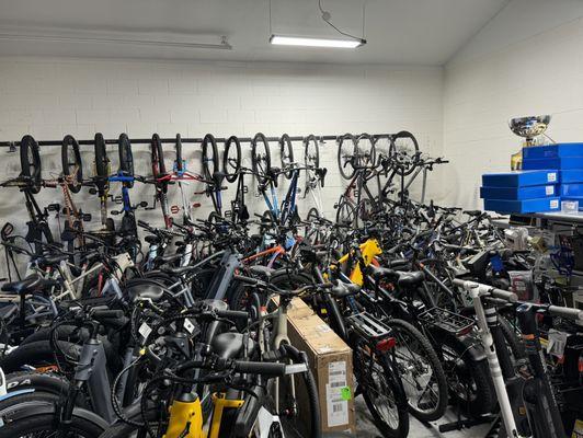 Rainy day so the bikes stay in.