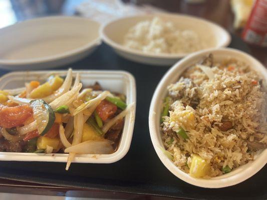 Sweet and sour duck & Thai fried rice with beef