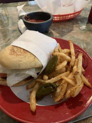 Pastor torta with fries.