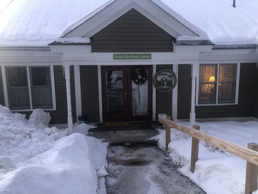 Front entrance, PT with light on, located in Grace Wellness Center