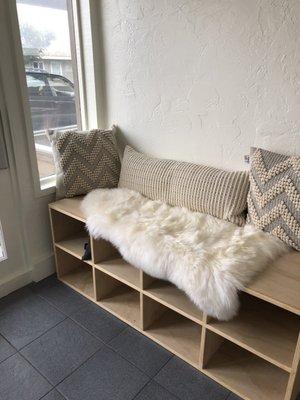 Cozy cubbies to take off your shoes and chat with a friend