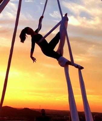 Gorgeous backdrop for an aerial performance in the Texas Hill Country