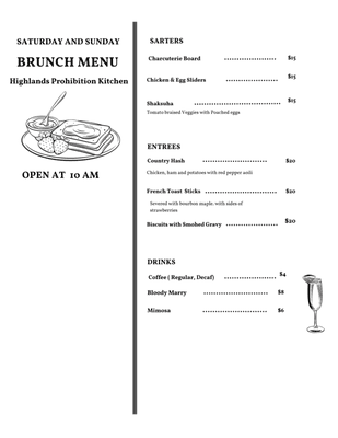 Saturday & Sunday Brunch Menu