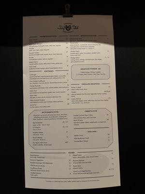 Dinner menu