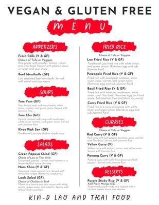 Vegan & Gluten Free Menu