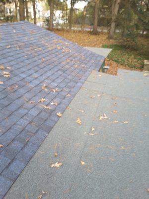 Nearly flat sections were also replaced. Picked a Blue Gray color for shingles.