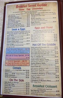 Menu-breakfast served Anytime