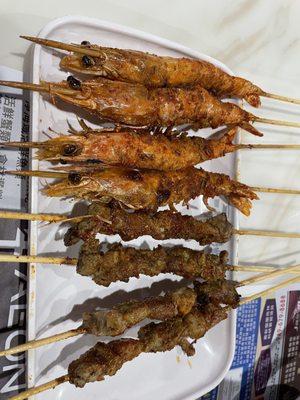 Grill lamb / shrimp skewers