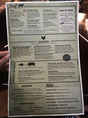 Menu as of August 2018