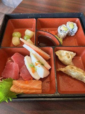 Sashimi lunch bento box! Served with miso soup and salad!