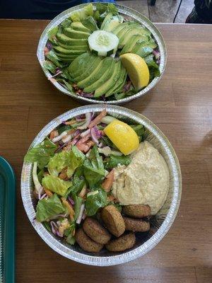 We ordered a falafel/ humus salad and an avocado salad no chicken and we got these two delicious works of art! For less than $25!