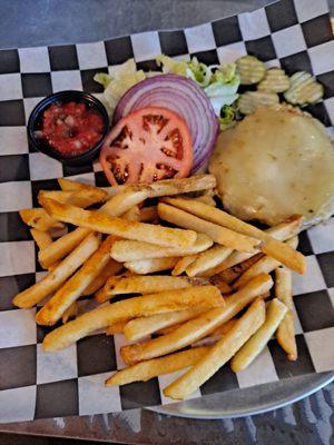 Veggie burger minus the bun and fries.