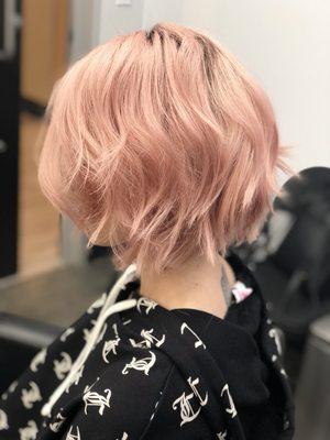 Rose gold shadow root and haircut