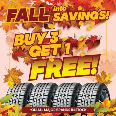 Fall Into Savings! Buy 3 Tires, Get 1 Free!