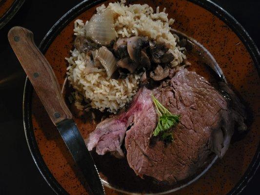 Prime rib and rice pilaf