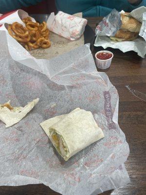 Chicken wrap and crispy chicken burger