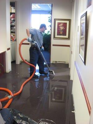 Flooded office carpet drying